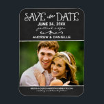 Rustic Script Chalkboard Wedding Black Photo Magnet<br><div class="desc">A whimsical and unique photo save the date magnet design features a blackboard background and handwritten fonts with a white chalk appearance.  Personalize with the wedding details and a favourite engagement photo.</div>