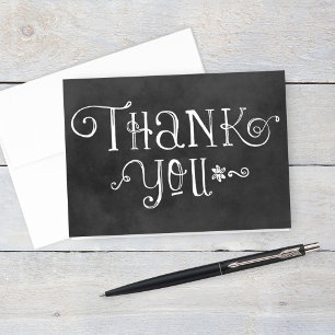 Rustic Script Chalkboard Wedding Black Thank You Card