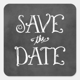 Rustic Script Chalkboard Wedding Save the Date Square Sticker
