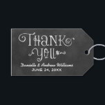 Rustic Script Chalkboard Wedding Thank You Black Gift Tags<br><div class="desc">Charming chalkboard cardstock favour tags feature "Thank You" with a custom wedding monogram in handwritten style fonts that have a white chalk appearance. Background has a rustic black board textured appearance.</div>