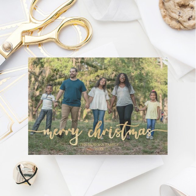 Rustic Script Christmas Photo Card Gold (Creator Uploaded)