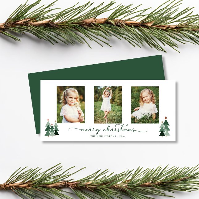 Rustic Script Christmas Trees Holiday 3 Photo (Rustic Script Christmas Trees Holiday 3 Photo Card)
