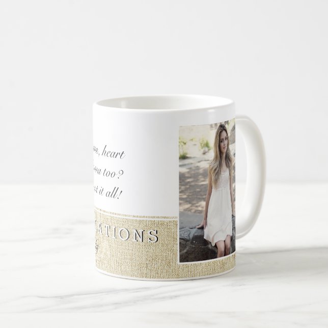 Rustic Script Congratulations Graduation Photo Coffee Mug (Front Right)