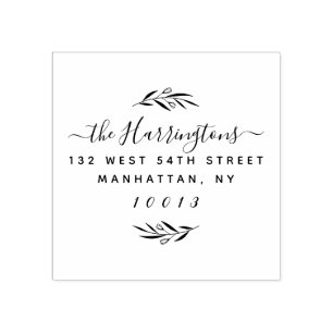 Rustic Script Custom Family Name Return Address Rubber Stamp