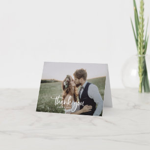 Rustic Script Dark Photo Folded Wedding Thank You Card