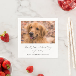 Rustic Script Dog Photo Modern Wedding Napkin