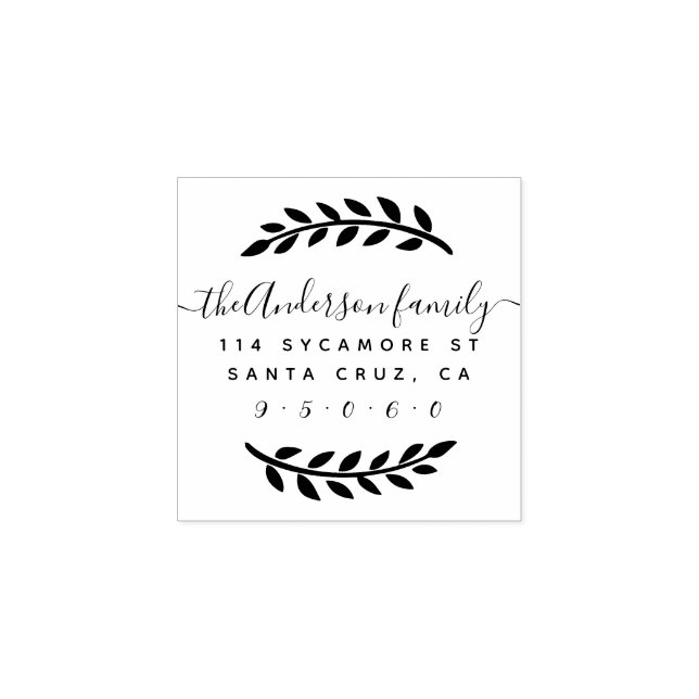 Rustic Script Family Name Wreath Return Address Rubber Stamp (Imprint)