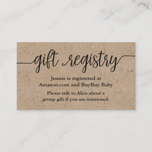 Rustic Script Gift Registry Shower Insert Card