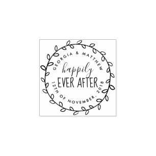 Rustic Script Happily Ever After Return Address Rubber Stamp