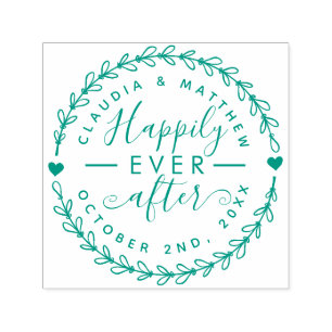 Rustic Script "Happily Ever After" Wedding Date Self-inking Stamp