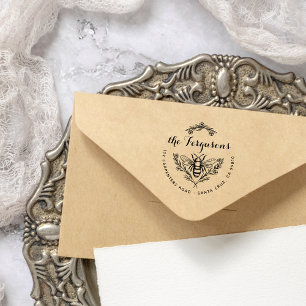 Rustic Script Honey Bee Round Return Address Self-inking Stamp
