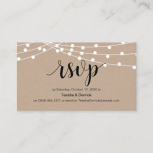 Rustic Script, kraft, string lights, Wedding RSVP Enclosure Card