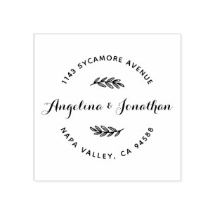 Rustic Script Lettering Couple Return Address Rubber Stamp