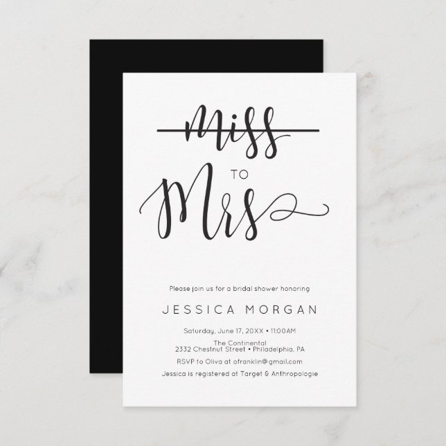 Rustic Script Miss to Mrs Bridal Shower Invite (Front/Back)