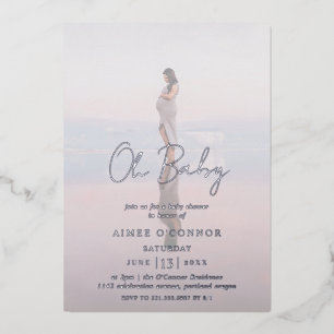Rustic Script Modern Photo Oh Baby Shower Silver