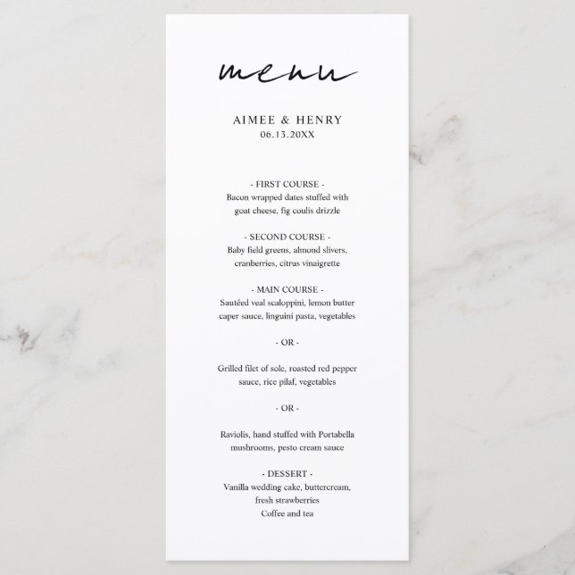Rustic Script Modern Wedding Menu (Front)