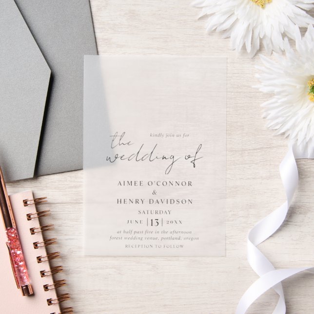 Rustic Script Modern Wedding Vellum Invitations (Wedding)