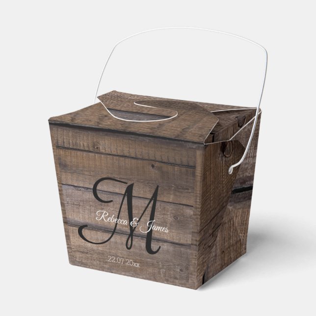 Rustic Script Monogram Barn Country Wedding Party Favor Box (Front Side)