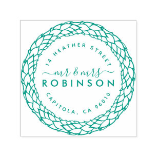 Rustic Script Mr & Mrs Wreath Return Address Self-inking Stamp
