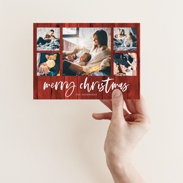 Rustic Script Multi Photo Grid | Merry Christmas Holiday Card (Creator Uploaded)