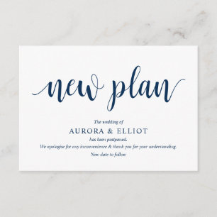 Rustic Script, Navy Blue script, Wedding postpone Enclosure Card
