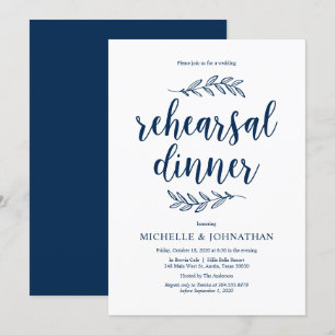 Rustic Script, Navy Blue, Wedding Rehearsal Dinner Invitation