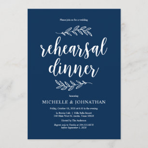Rustic Script, Navy Blue, Wedding Rehearsal Dinner Invitation