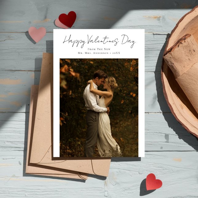 Rustic Script Newlywed Couple Photo Valentines Holiday Card (Creator Uploaded)