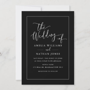 Rustic Script Photo Black White Wedding   Invitation