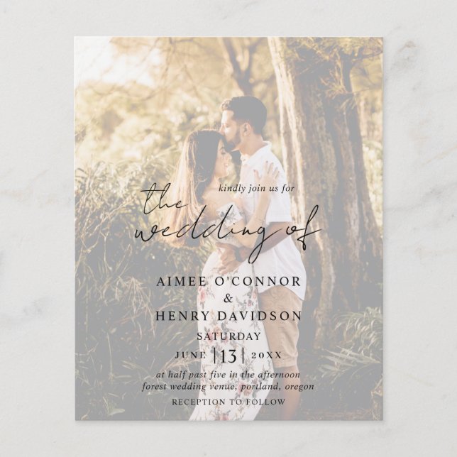 Rustic Script Photo Budget Wedding Invitation Flyer (Front)