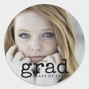 Rustic Script Photo Graduation Classic Round Sticker