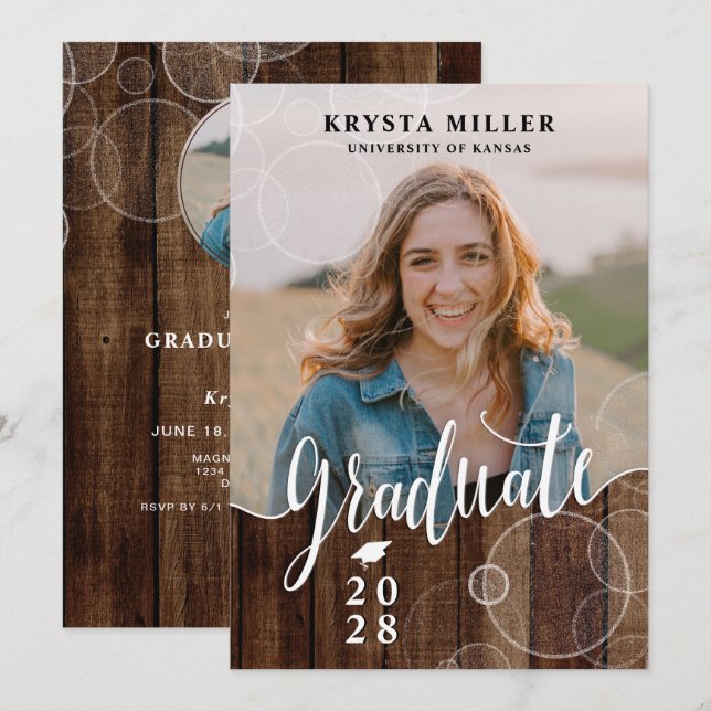 Rustic Script Photo Graduation Party Invitation (Front/Back)