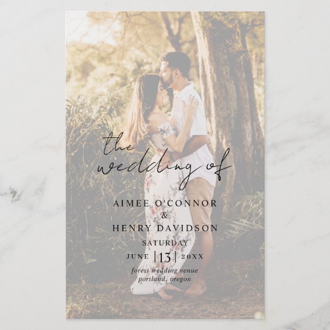 Rustic Script Photo Modern Budget Wedding Program (Front)