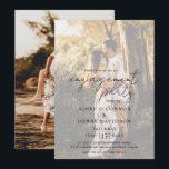 Rustic Script Photo Modern Engagement Party Invitation<br><div class="desc">Modern photo engagement party invitation featuring a simple design with "engagement party" in a rustic style script typography along with your event details over your favourite picture with an opaque overlay.  This elegant invitation with a minimalist layout is great for any style of engagement party.</div>