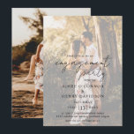 Rustic Script Photo Modern Engagement Party Invitation<br><div class="desc">Modern photo engagement party invitation featuring a simple design with "engagement party" in a rustic style script typography along with your event details over your favourite picture with an opaque overlay.  This elegant invitation with a minimalist layout is great for any style of engagement party.</div>