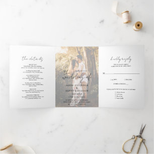 Rustic Script Photo Modern Tri-Fold Invitation