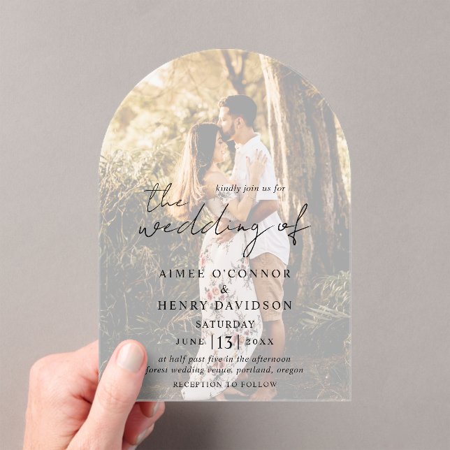 Rustic Script Photo Modern Wedding Acrylic Invitations (Insitu (Handheld))