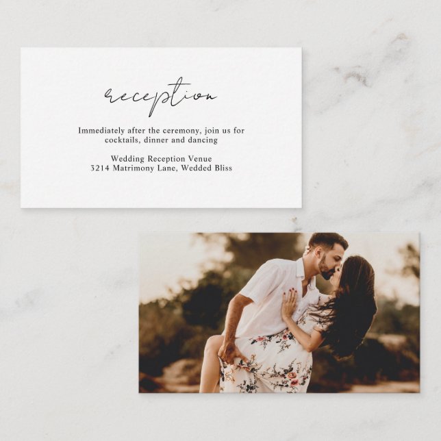 Rustic Script Photo Modern Wedding Enclosure Card (Front/Back)