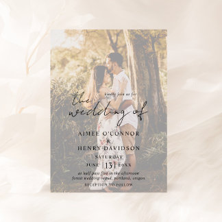 Rustic Script Photo Modern Wedding Invitation