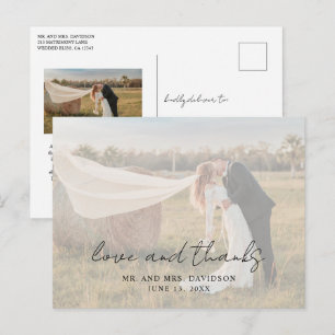 Rustic Script Photo Modern Wedding Thank You Postcard