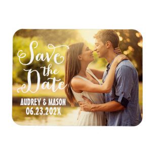 Rustic Script Photo Save Date Magnet