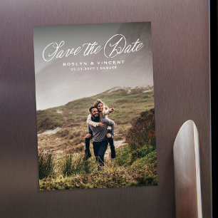 Rustic script photo wedding save the date magnetic invitation