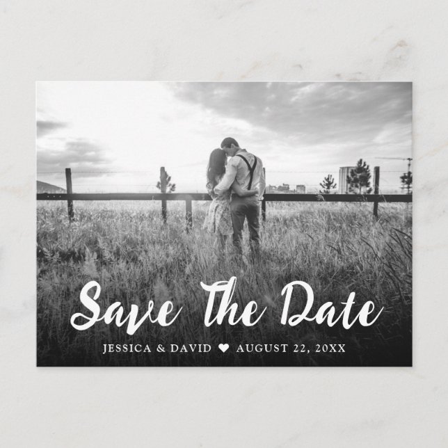 Rustic Script Photo Wedding Save The Date Postcard (Front)