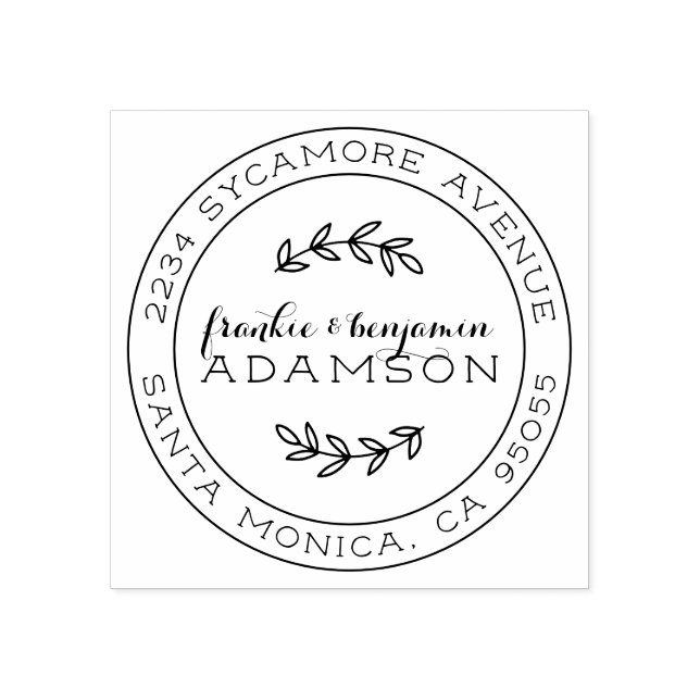 Rustic Script Round Married Couple Return Address Rubber Stamp (Imprint)