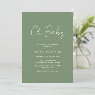 Rustic Script Sage Green Simple Modern Baby Shower Invitation