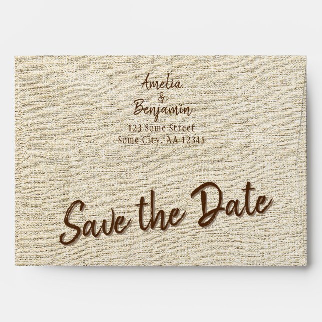 Rustic Script Save the Date Return Address Wedding Envelope (Back (Top Flap))
