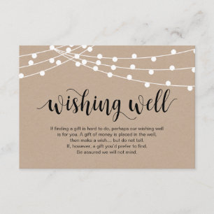 Rustic Script, string lights, Wedding Wishing Well Enclosure Card