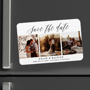 Rustic Script Three Photos Save the Date 4x6 Magnet