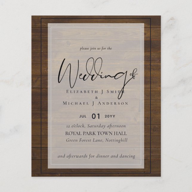 Rustic Script Typography Budget Wedding (Front)