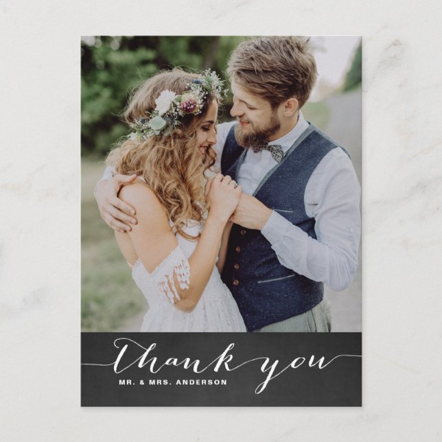 Rustic Script Wedding Vertical Thank You II Postcard (Front)